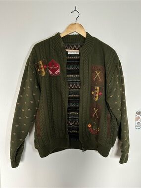 80s San Valentino Olive Green Embroidered Bomber Jacket